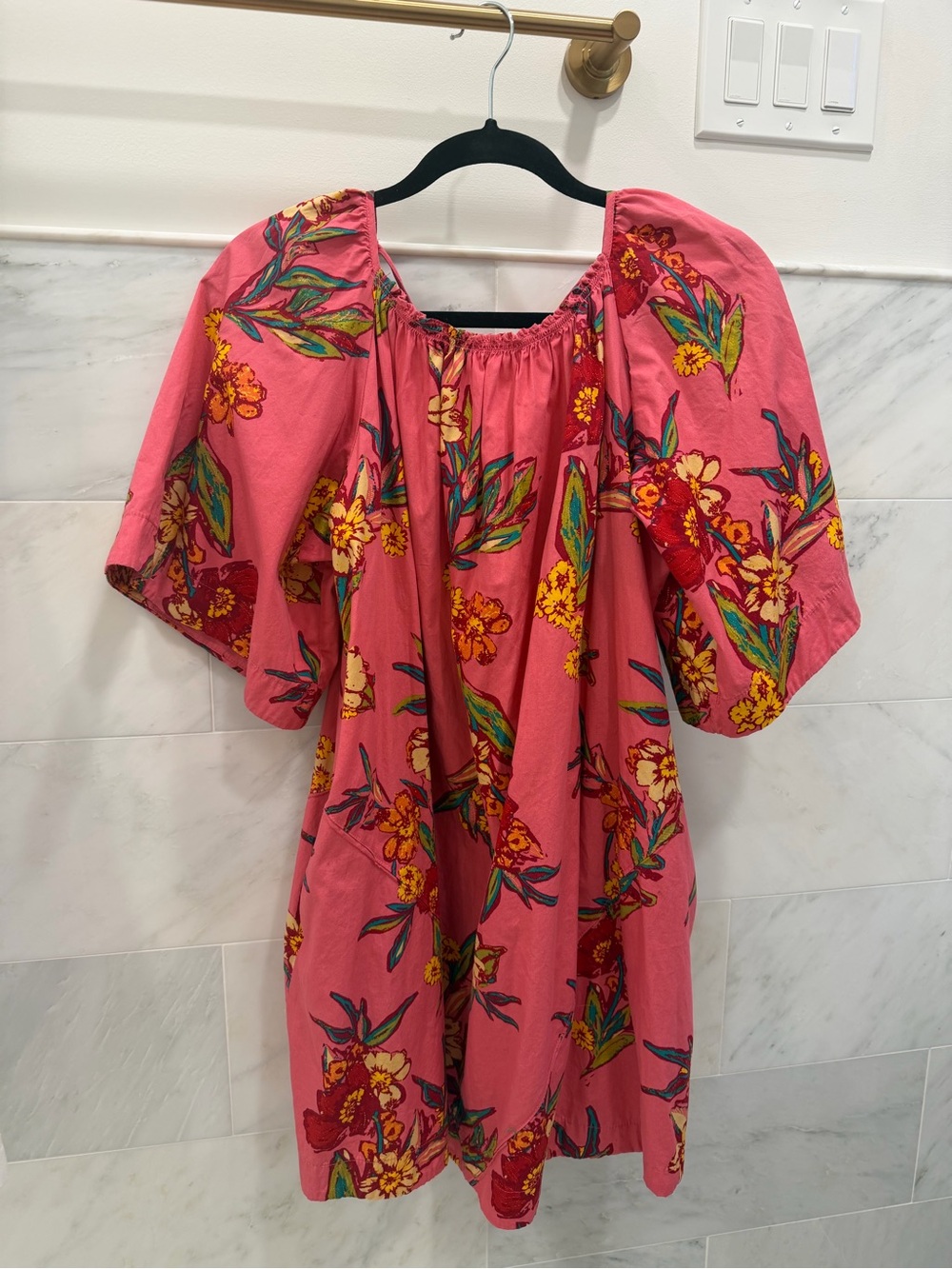 Free People Pink Floral Off-Shoulder Mini Dress